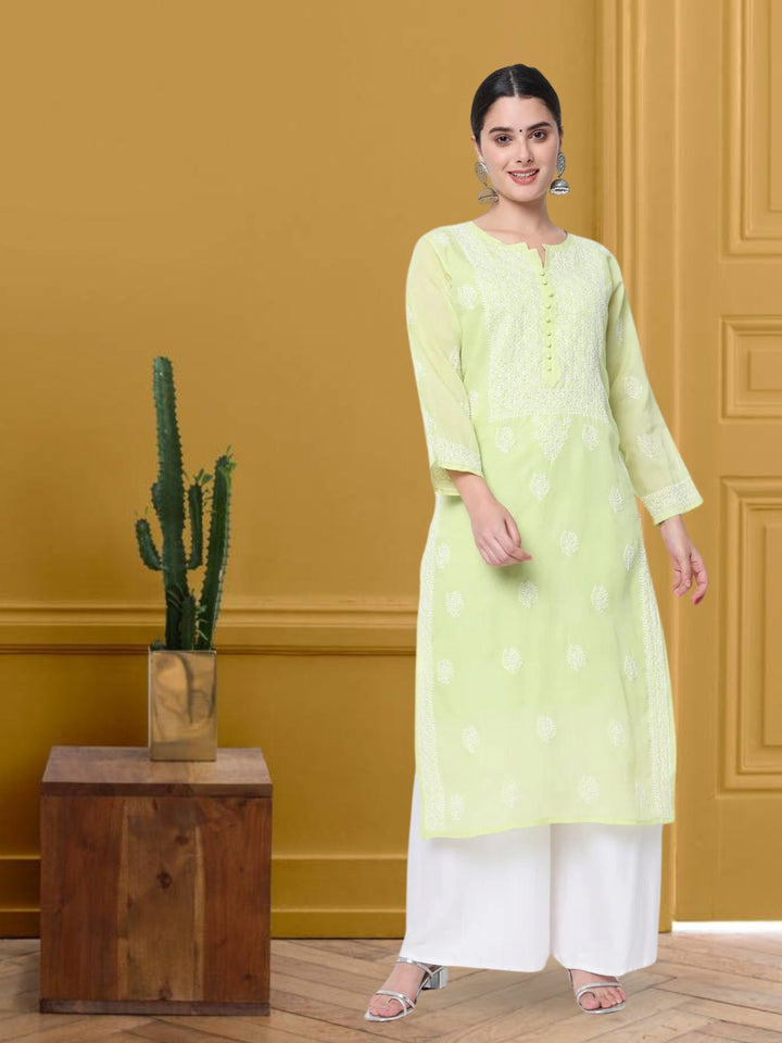 Hand Embroidered Chikankari Cotton Straight Kurta- PC3579