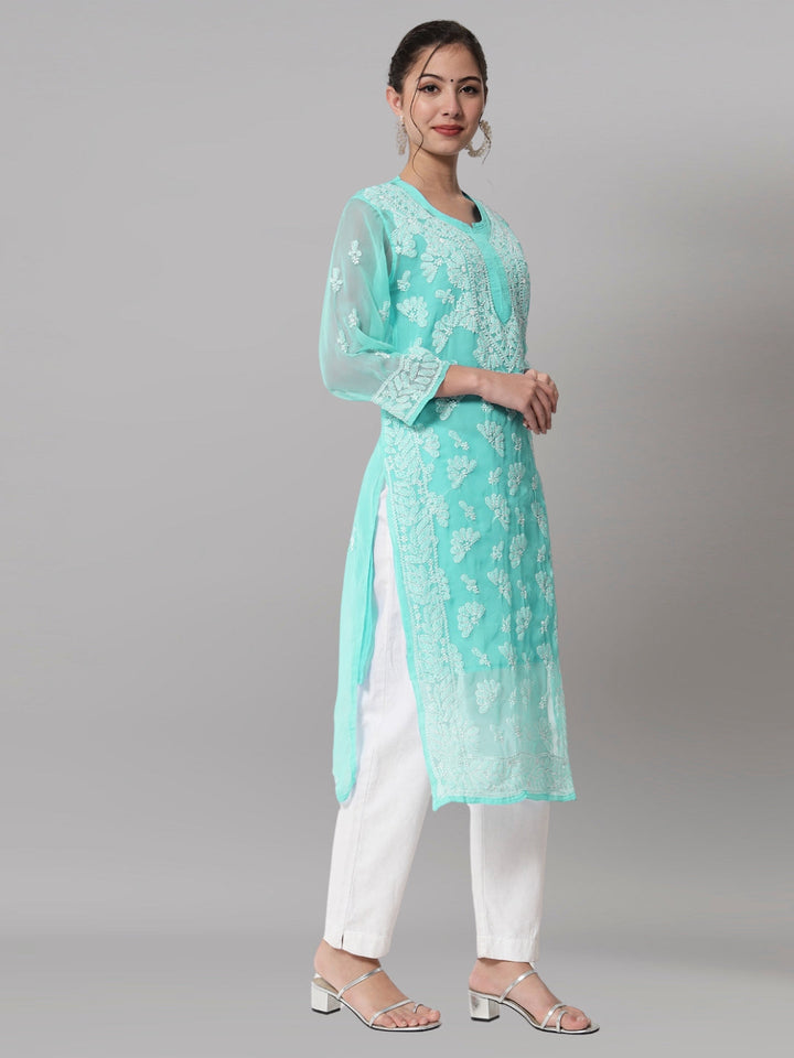 Women Hand Embroidered Chikankari Georgette Straight Kurta With Matching Slip- PC3545