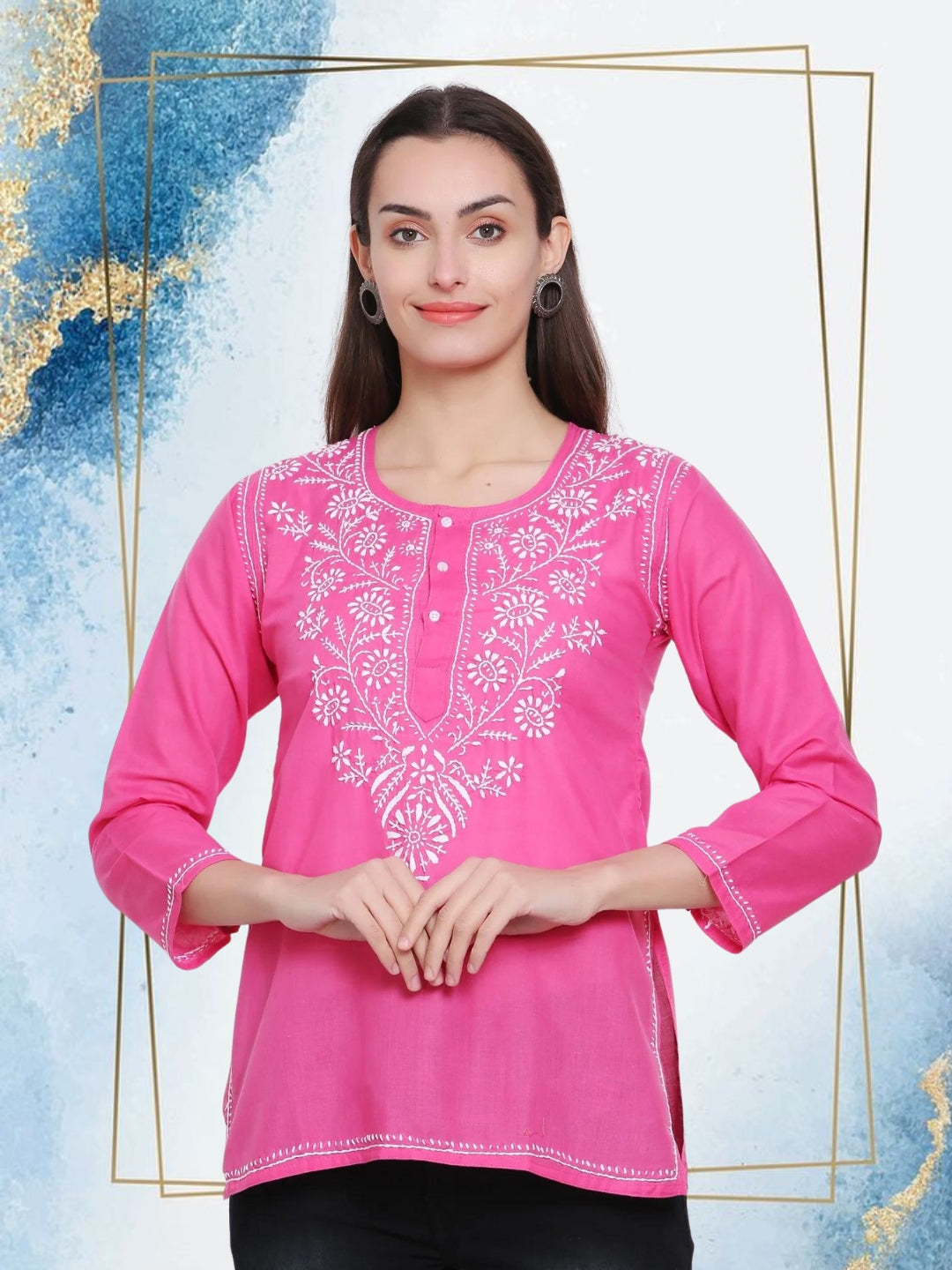 Women Hand Embroidered Chikankari Cotton Kurti SM126S