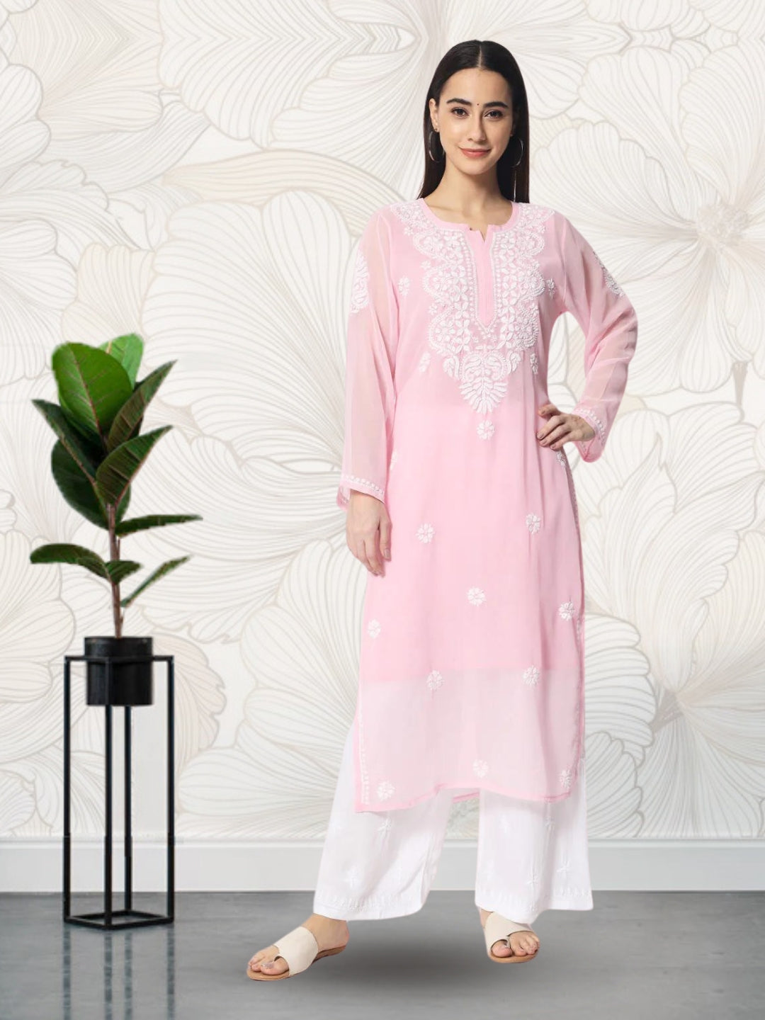 Hand Embroidered Georgette Straight Kurta With Matching Slip-PC3512