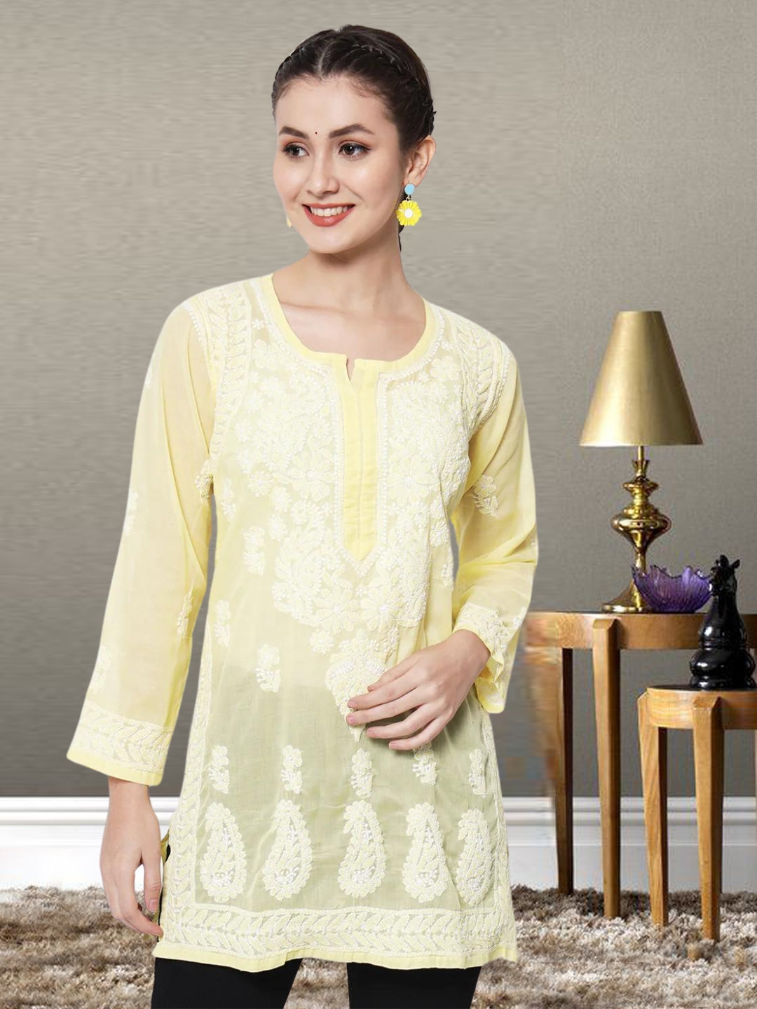 Women Hand Embroidered Chikankari Cotton Kurti PC3595