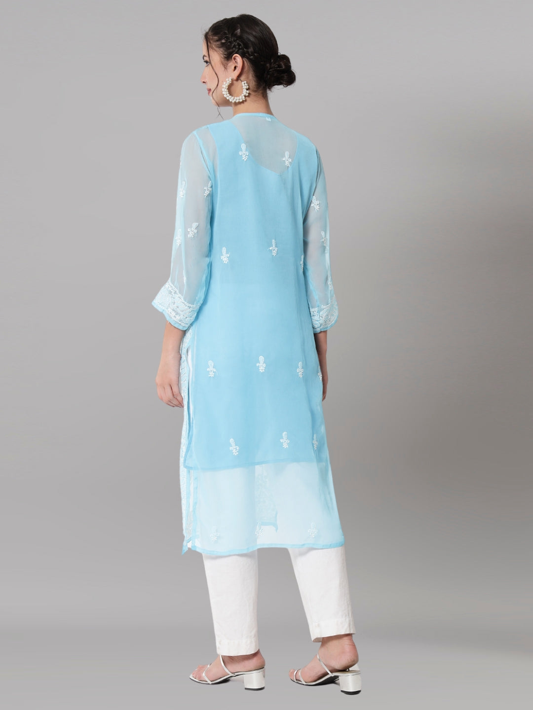 Women Hand Embroidered Chikankari Georgette Straight Kurta With Matching Slip- PC3545