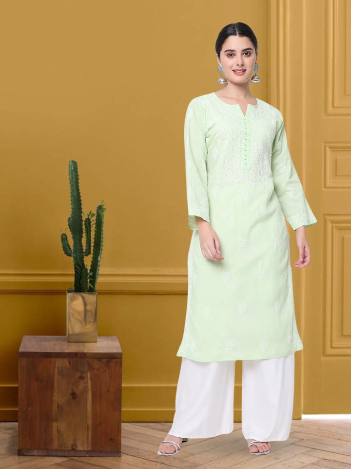 Hand Embroidered Chikankari Cotton Straight Kurta- PC3579