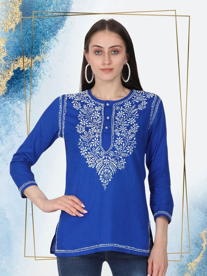 Women Hand Embroidered Chikankari Cotton Kurti SM126S