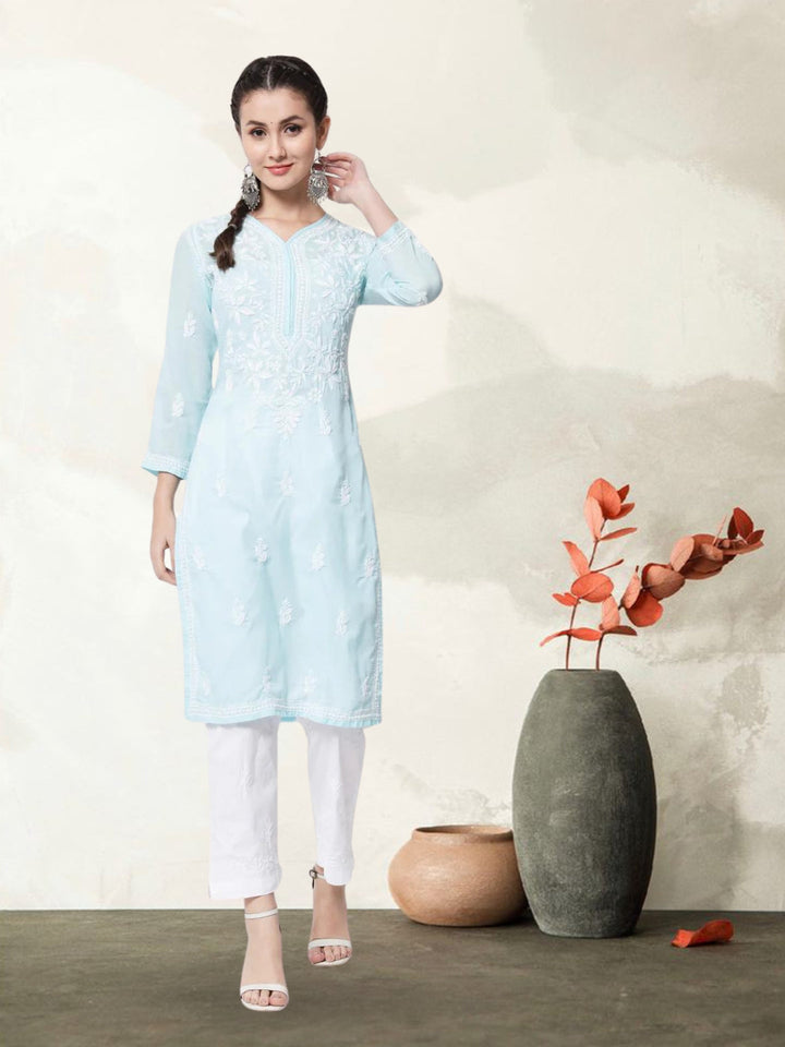 Hand Embroidered Chikankari Cotton Straight Kurta- PC3372