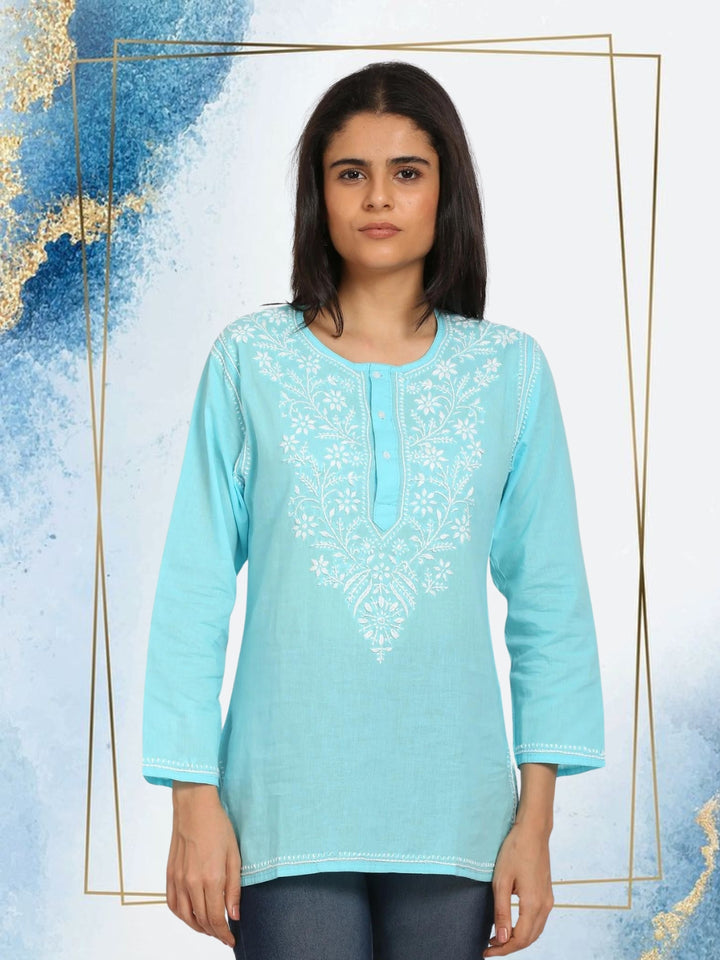 Women Hand Embroidered Chikankari Cotton Kurti SM126S