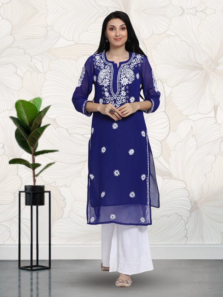 Hand Embroidered Georgette Straight Kurta With Matching Slip-PC3512