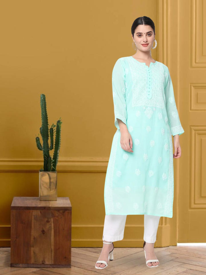 Hand Embroidered Chikankari Cotton Straight Kurta- PC3579