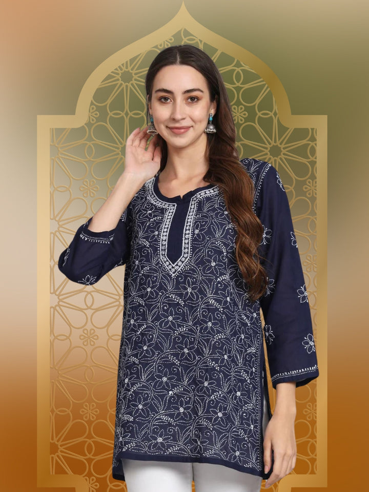 Women Hand Embroidered Chikankari Cotton Kurti PC3591