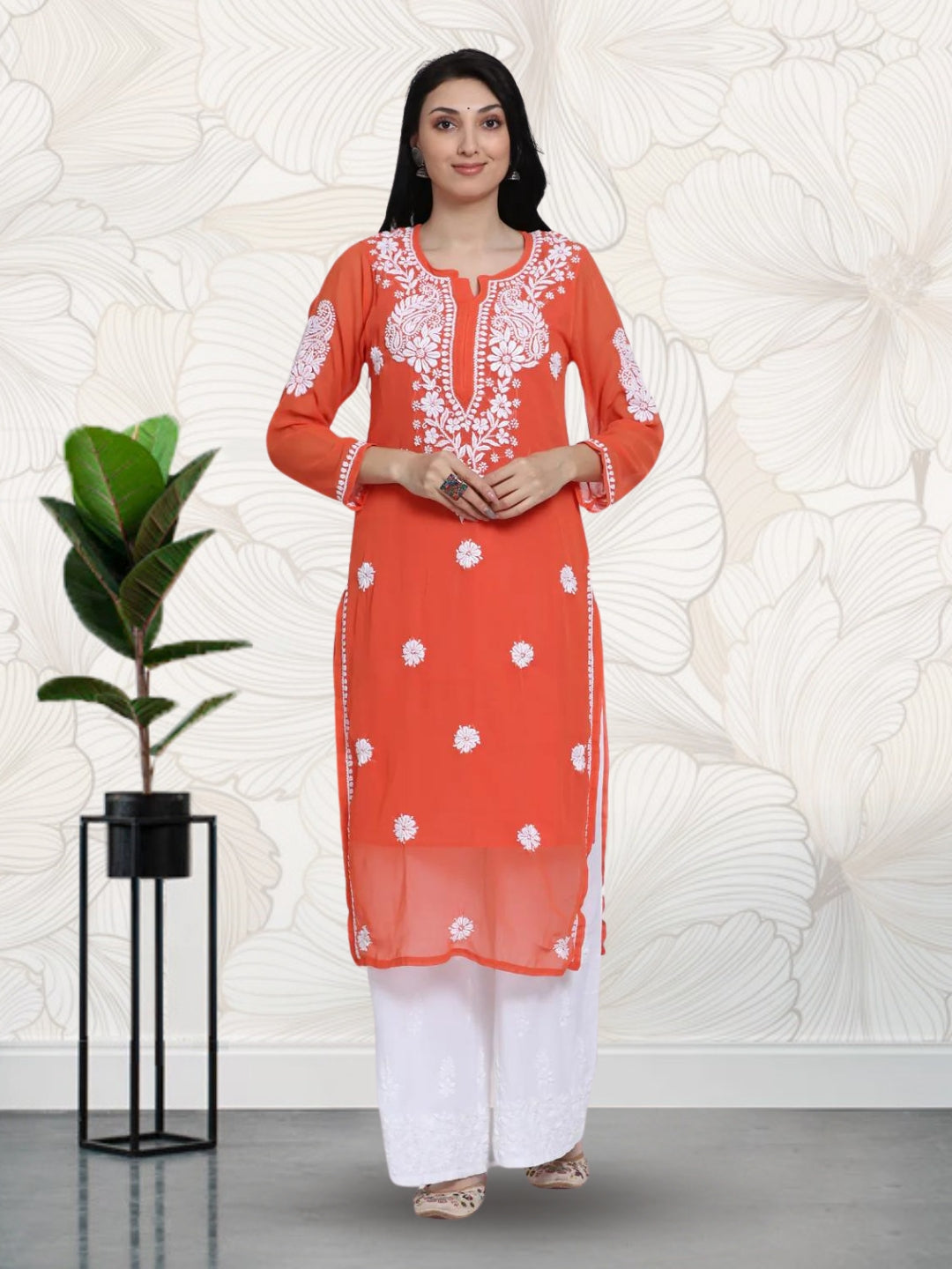 Hand Embroidered Georgette Straight Kurta With Matching Slip-PC3512