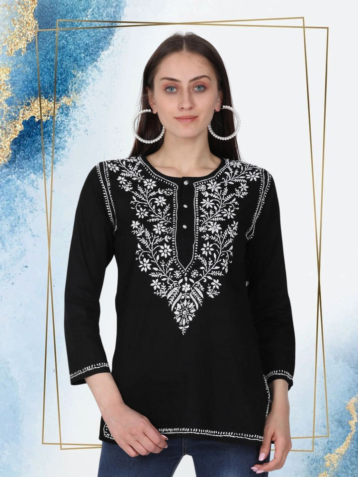 Women Hand Embroidered Chikankari Cotton Kurti SM126S