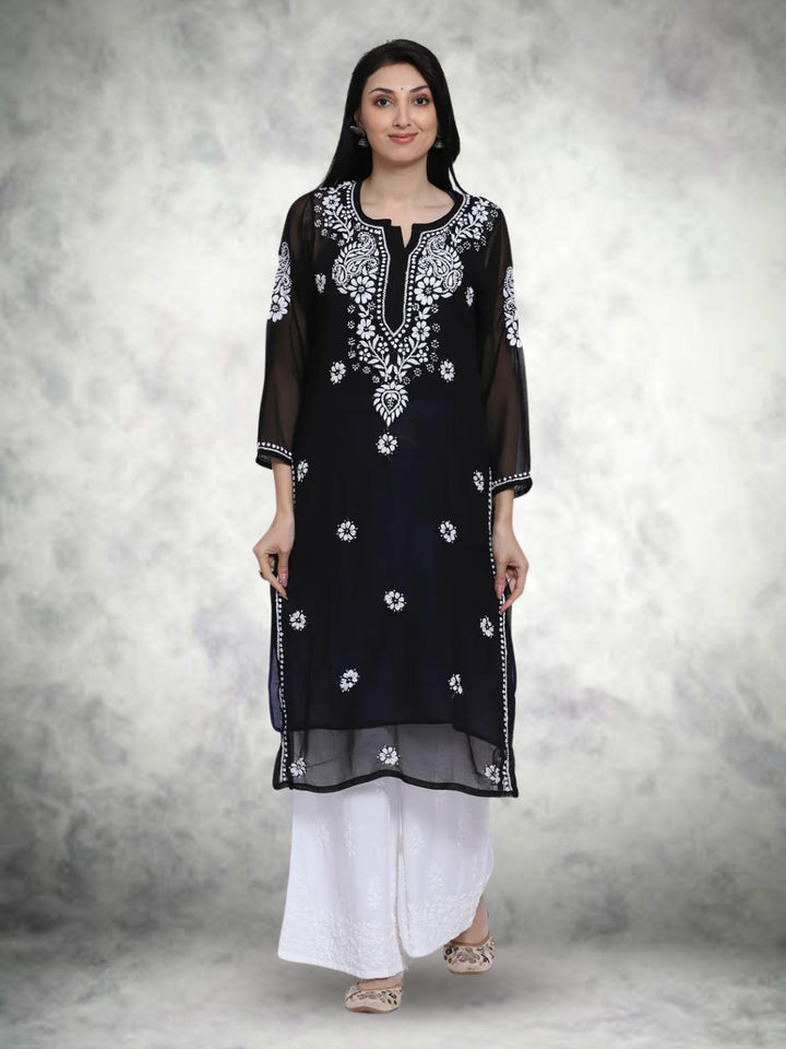 Hand Embroidered Georgette Straight Kurta With Matching Slip-PC3512