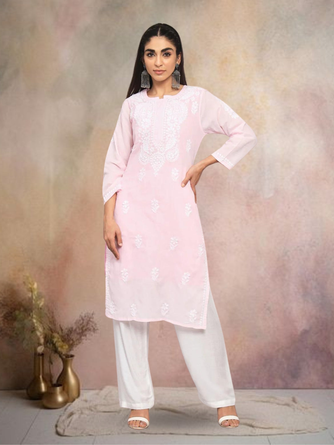 Hand Embroidered Chikankari Cotton Straight Kurta- PC3561