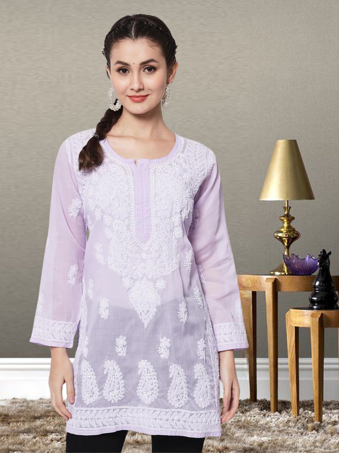 Women Hand Embroidered Chikankari Cotton Kurti PC3595