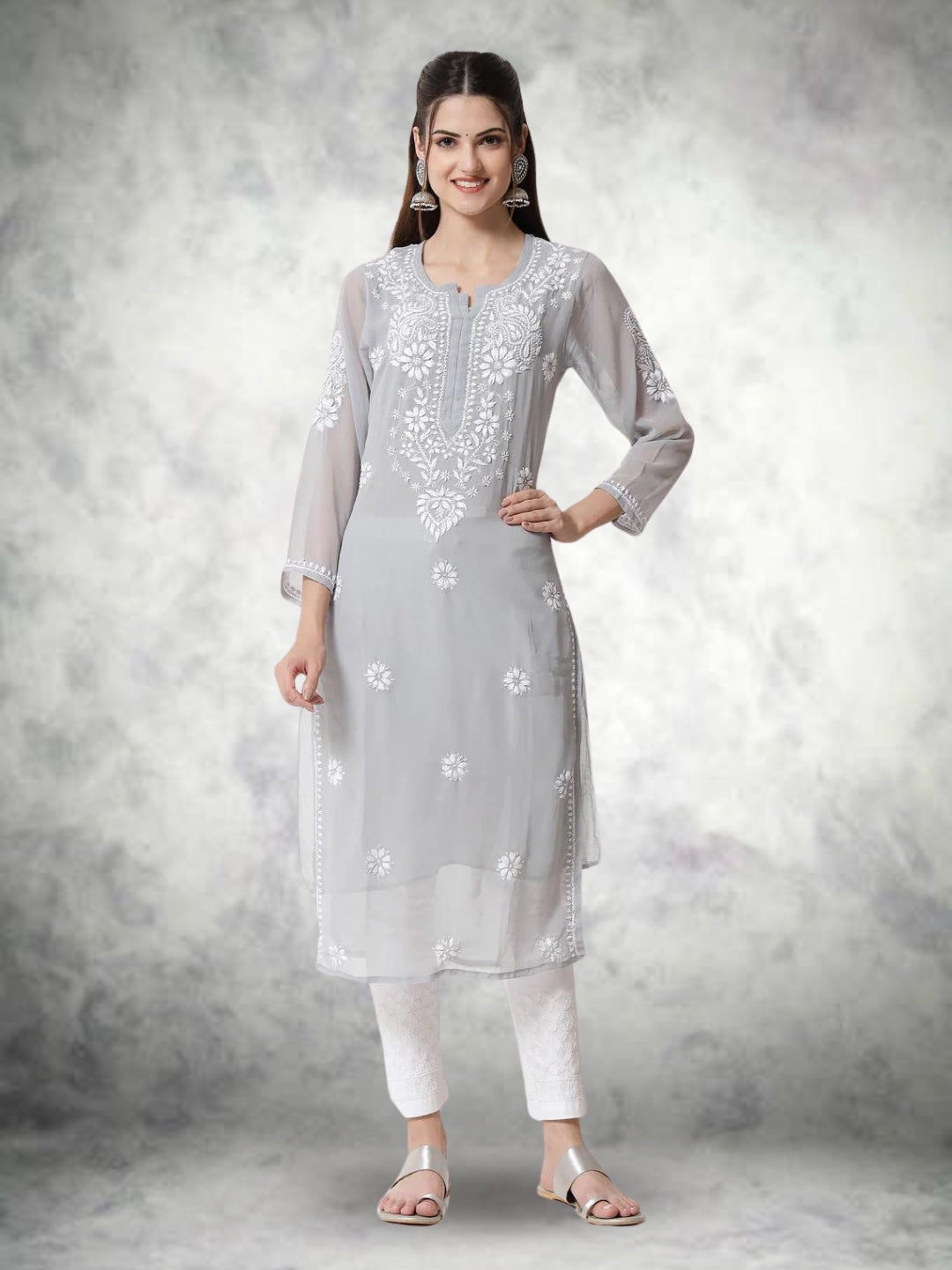 Hand Embroidered Georgette Straight Kurta With Matching Slip-PC3512