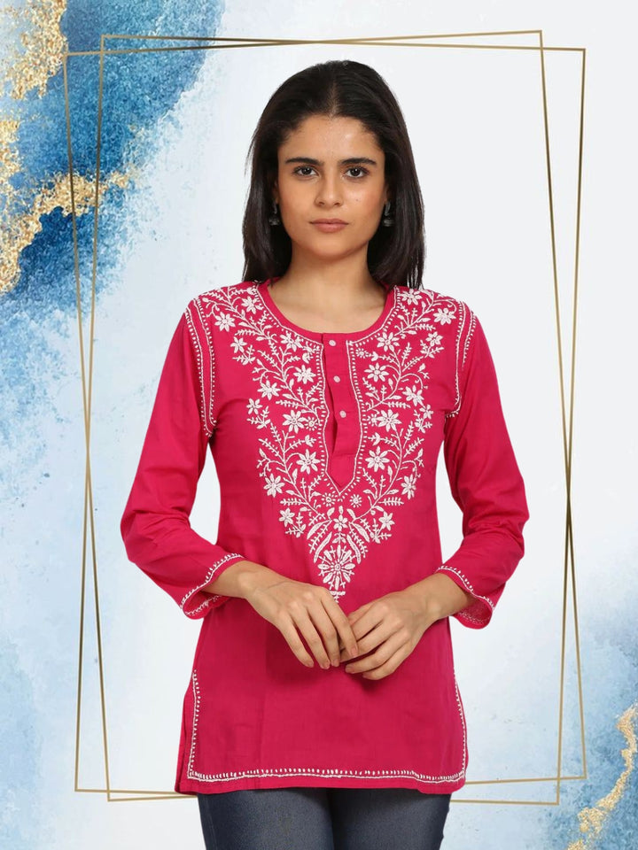 Women Hand Embroidered Chikankari Cotton Kurti SM126S