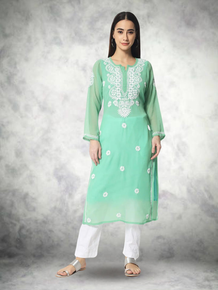 Hand Embroidered Georgette Straight Kurta With Matching Slip-PC3512