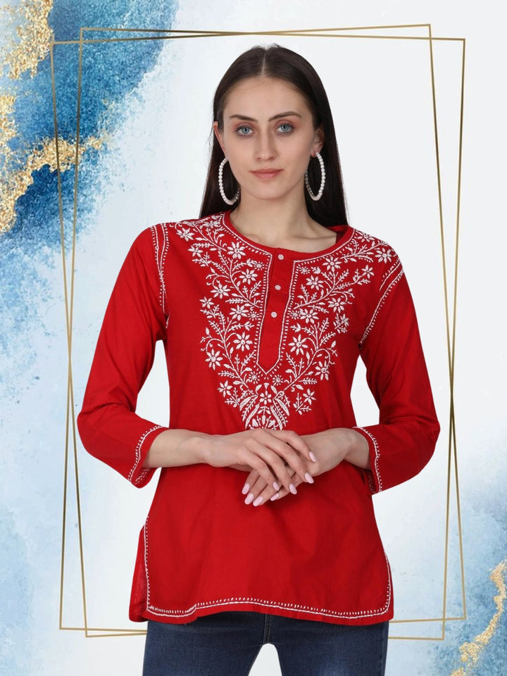 Women Hand Embroidered Chikankari Cotton Kurti SM126S