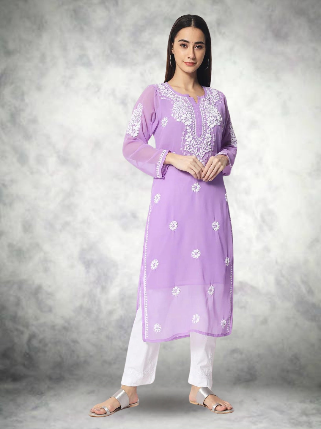 Hand Embroidered Georgette Straight Kurta With Matching Slip-PC3512