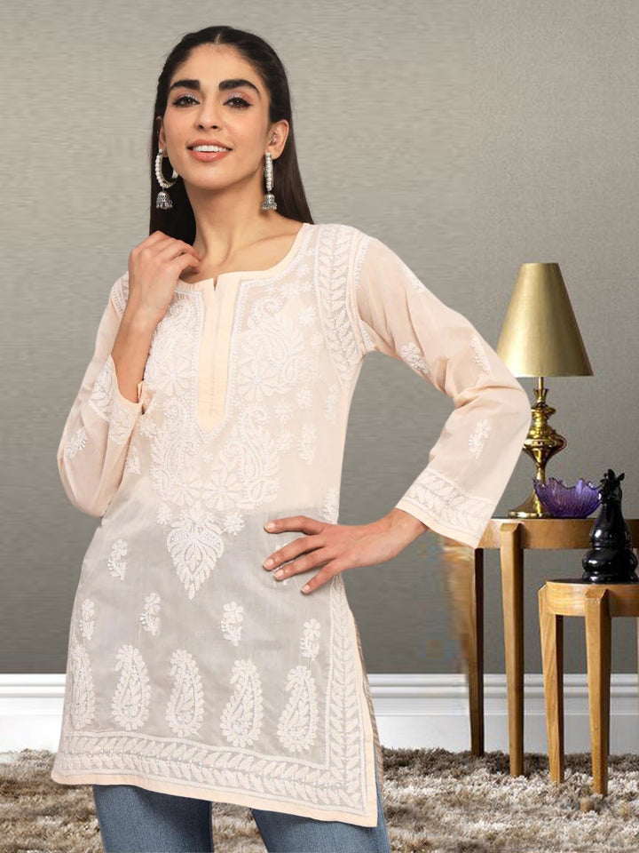 Women Hand Embroidered Chikankari Cotton Kurti PC3595