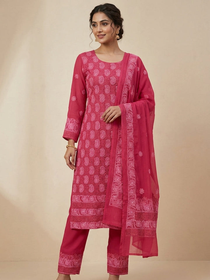 Women Hand Embroidered Chikankari  Georgette Dress Material PC4035FS-CARROTPINK