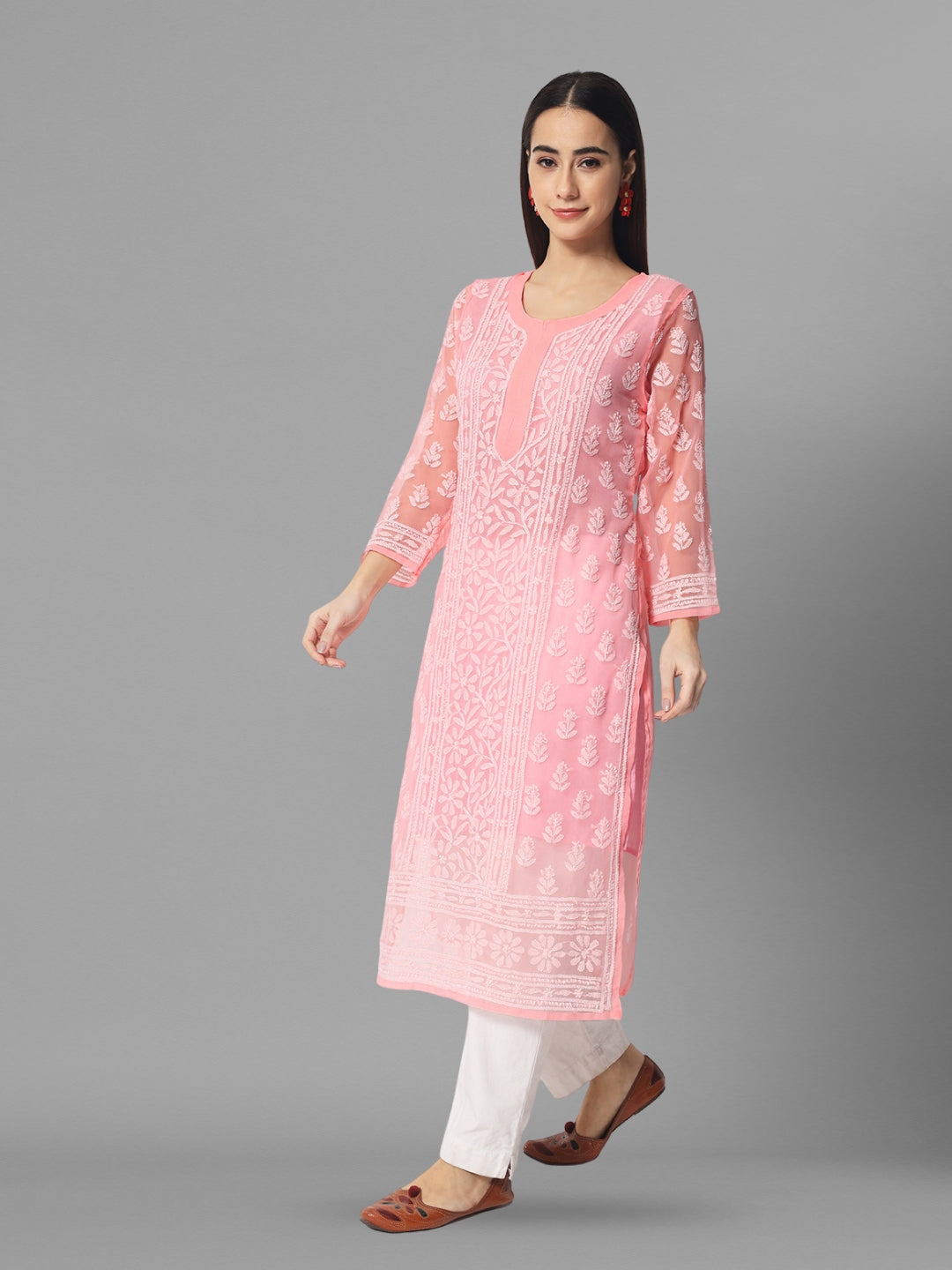 Hand Embroidered Chikankari Georgette Straight Kurta With Matching Slip- PC3594