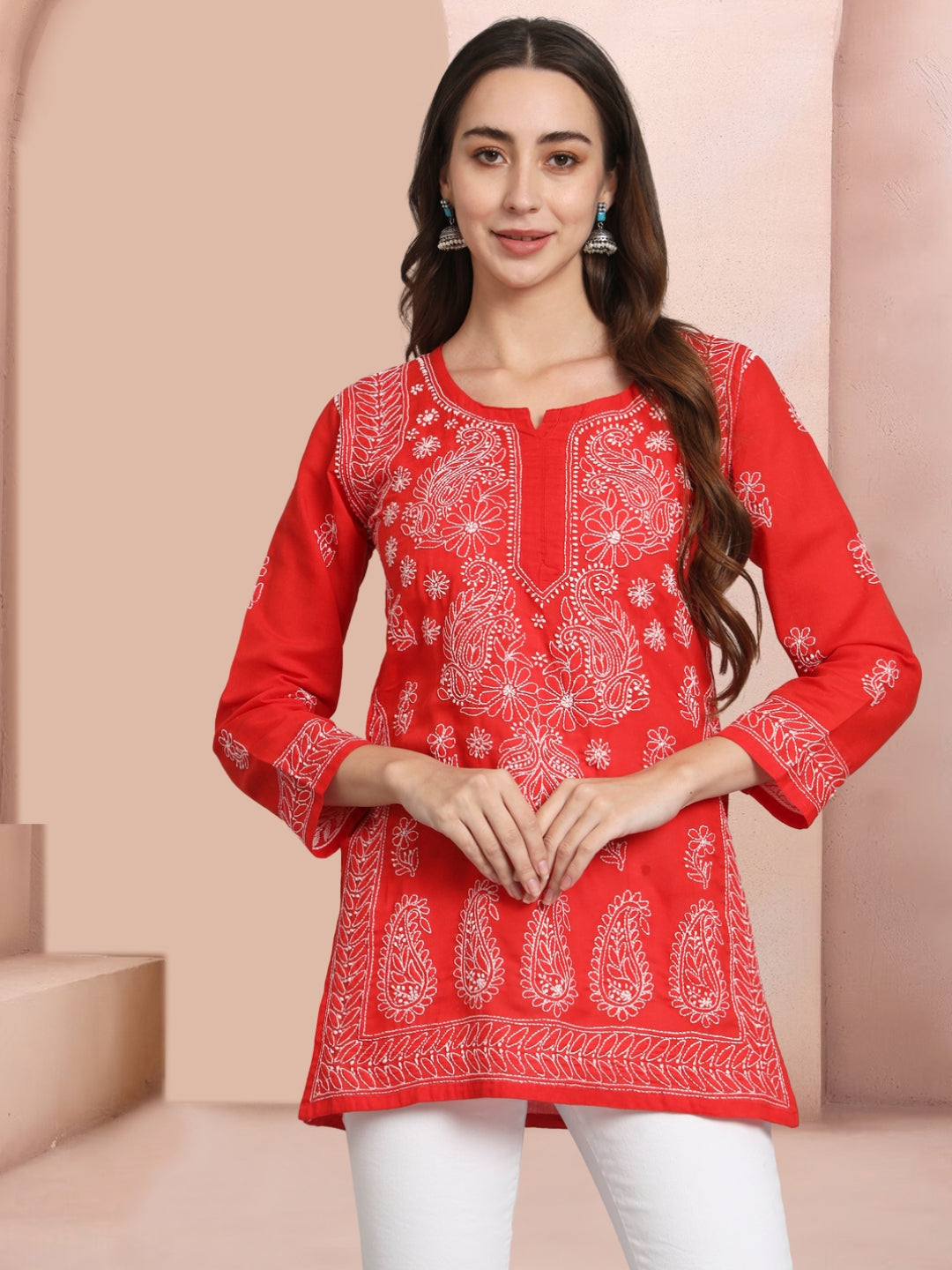 Women Hand Embroidered Chikankari Cotton Kurti PC3595