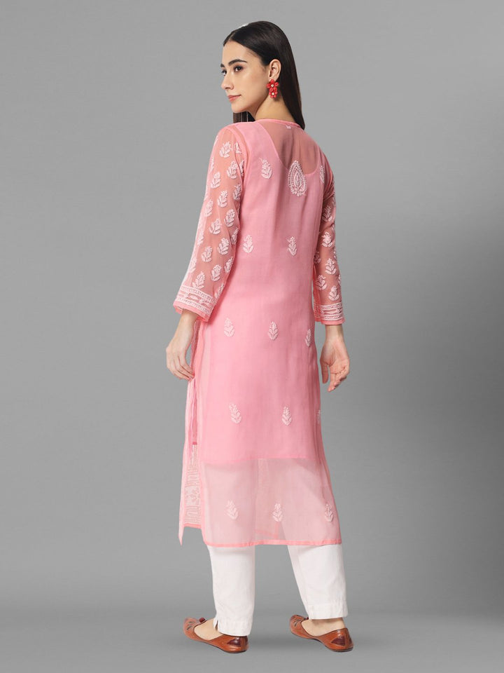 Hand Embroidered Chikankari Georgette Straight Kurta With Matching Slip- PC3594