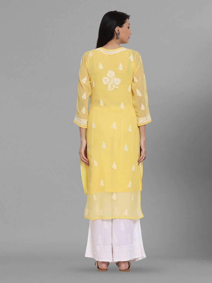 Women Hand Embroidered Chikankari Georgette Straight Kurta with Matching Slip PC3511