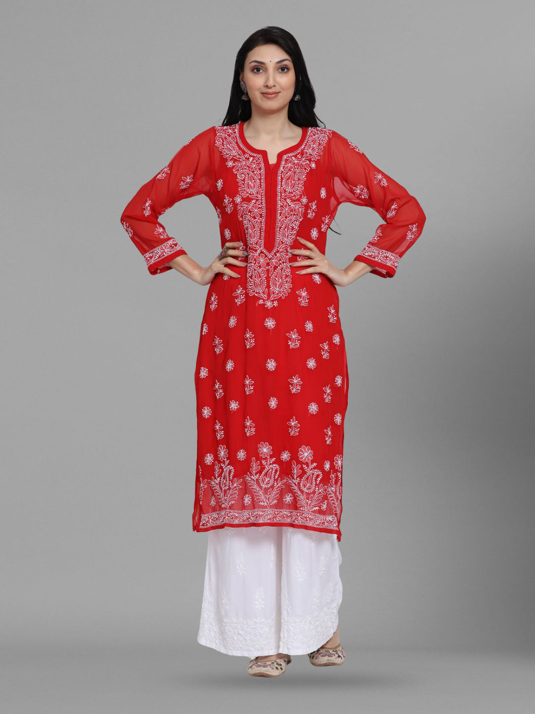 Women Hand Embroidered Chikankari Georgette Straight Kurta with Matching Slip PC3511