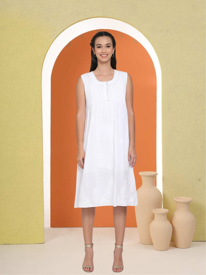 Women Hand Embroidered Chikankari Cotton A-line Tunic PC2802