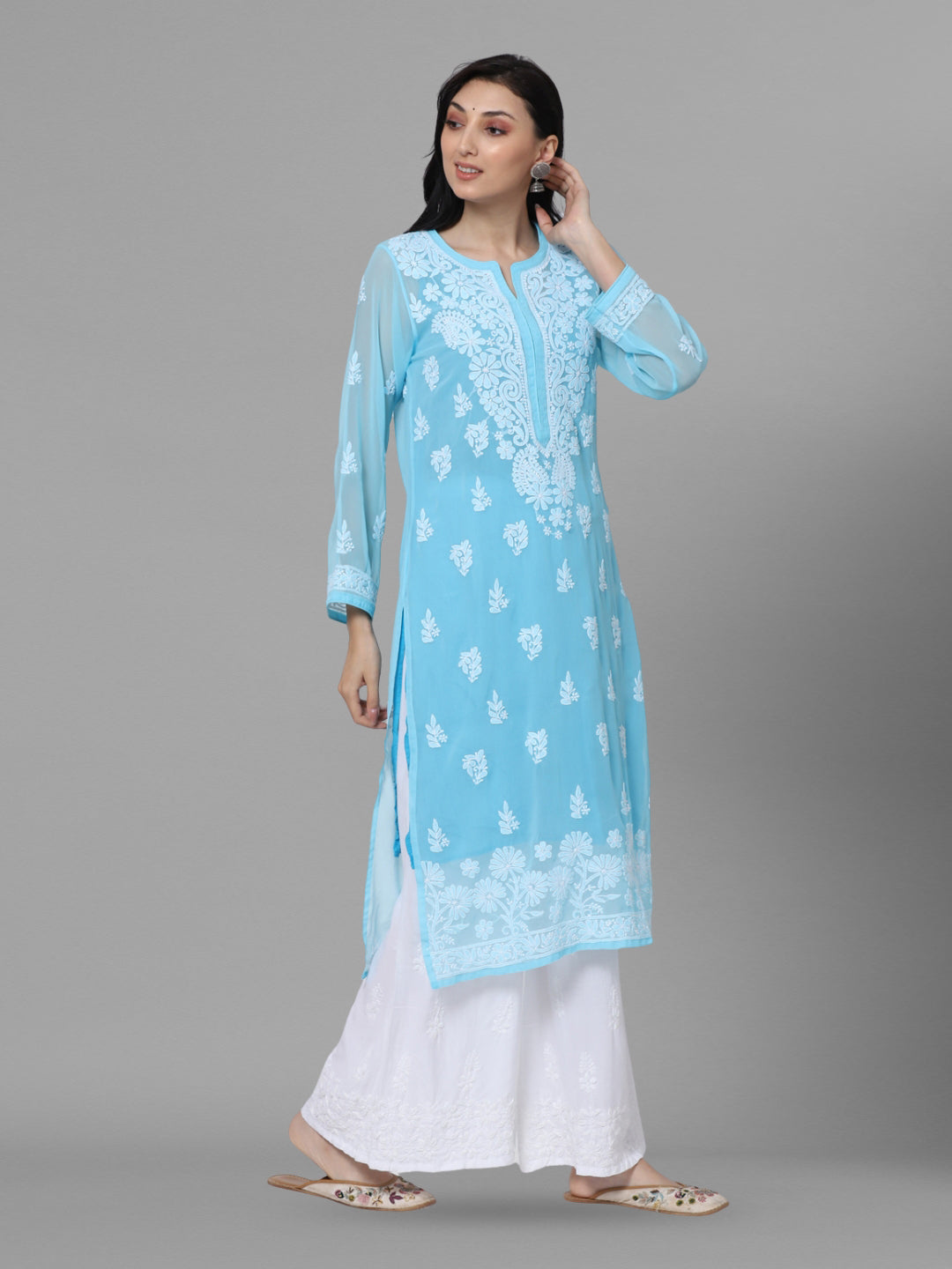 Women Hand Embroidered Chikankari Georgette Straight Kurta with Matching Slip PC3511