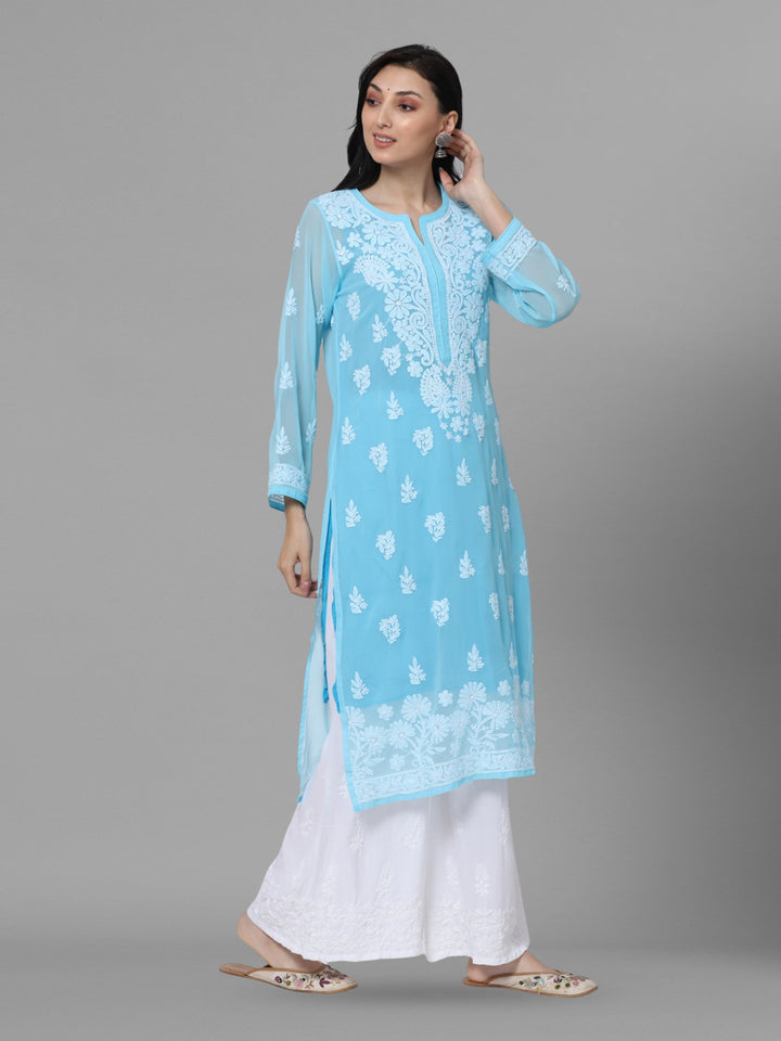 Women Hand Embroidered Chikankari Georgette Straight Kurta with Matching Slip PC3511