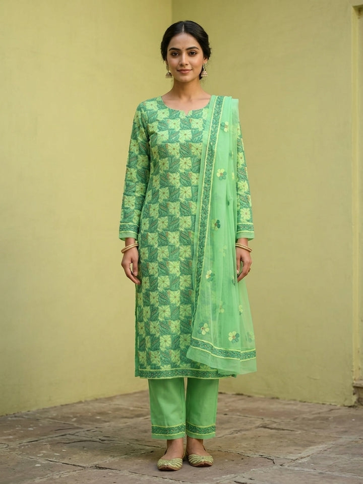 Women Hand Embroidered Chikankari  Georgette Dress Material PC4035FS-GREEN