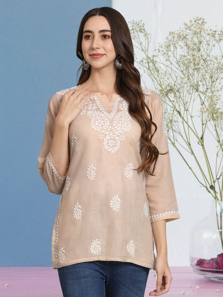 Women Hand Embroidered Chikankari Cotton Kurti PC3828