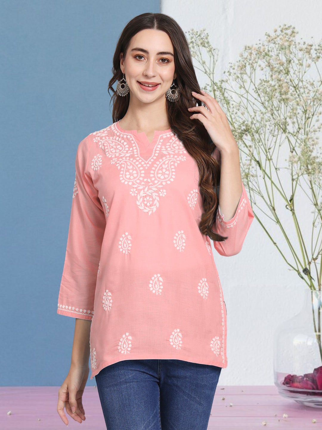 Women Hand Embroidered Chikankari Cotton Kurti PC3828