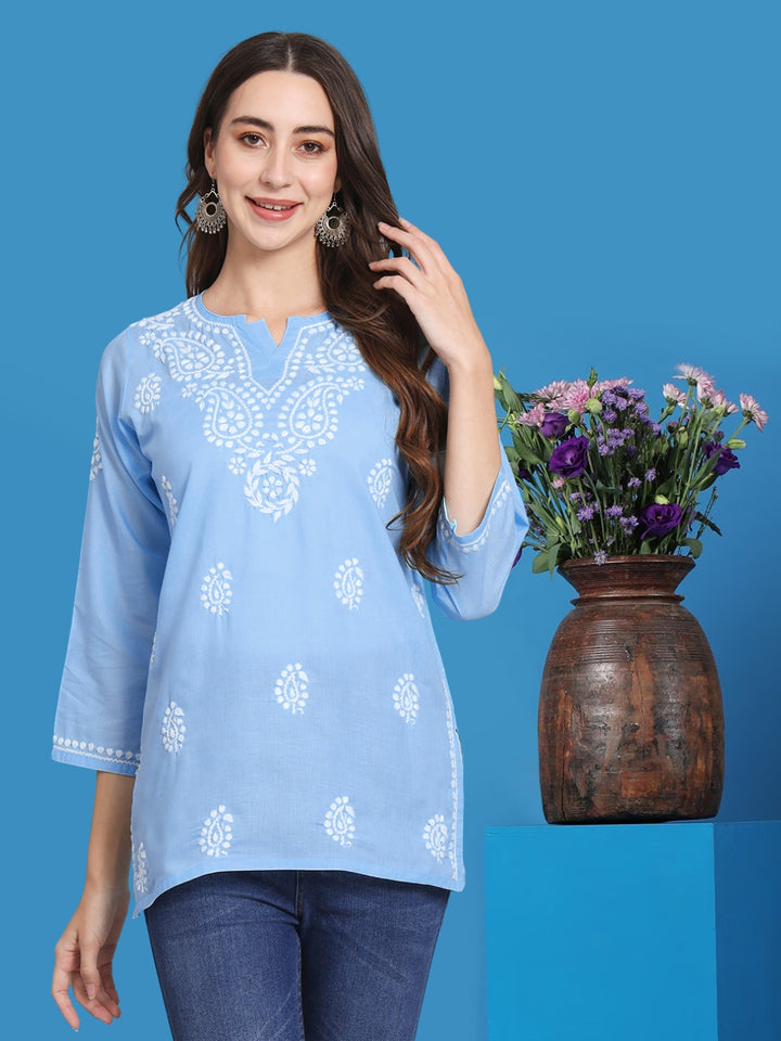 Women Hand Embroidered Chikankari Cotton Kurti PC3828