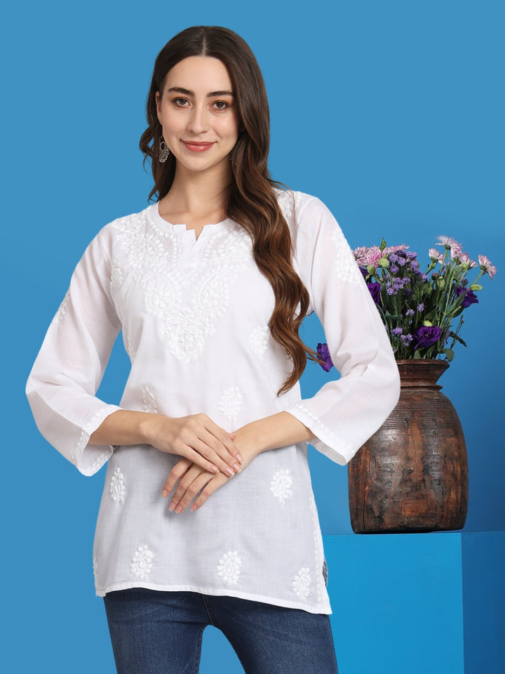 Women Hand Embroidered Chikankari Cotton Kurti PC3828