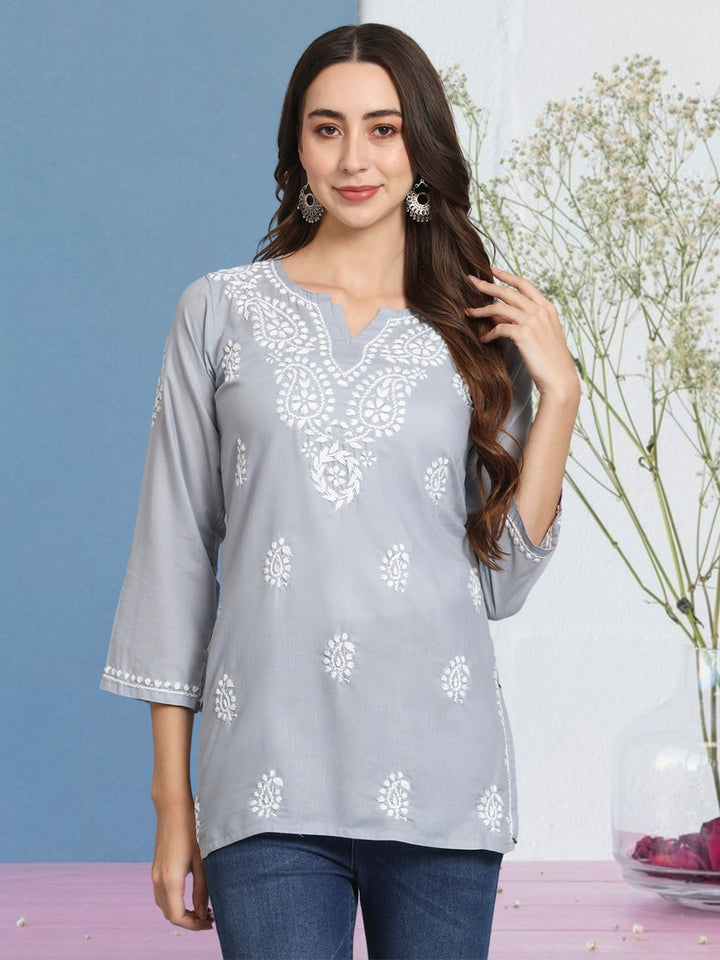 Women Hand Embroidered Chikankari Cotton Kurti PC3828