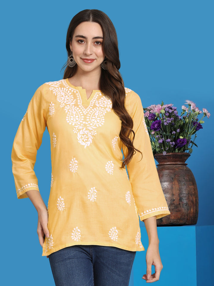 Women Hand Embroidered Chikankari Cotton Kurti PC3828