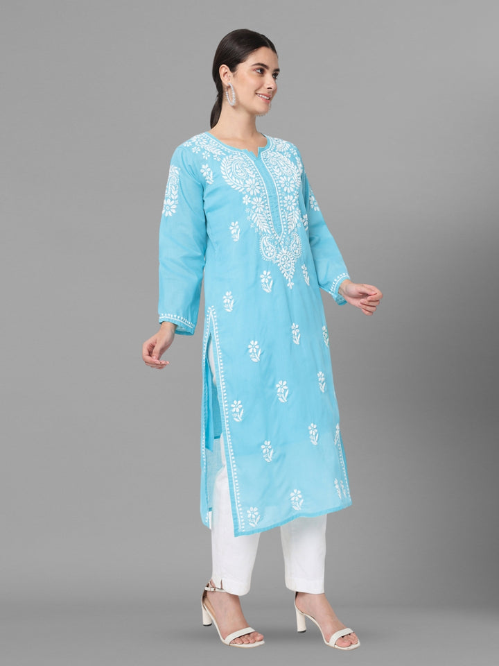 Hand Embroidered Chikankari Cotton Straight Kurta- PC3561