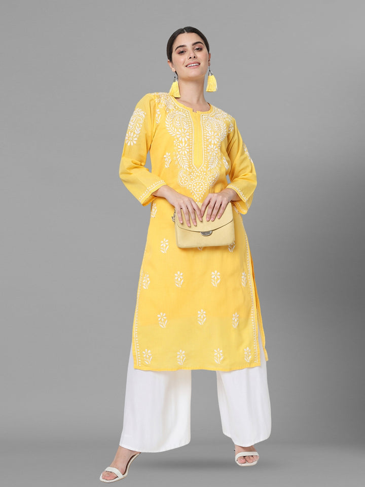 Hand Embroidered Chikankari Cotton Straight Kurta- PC3561