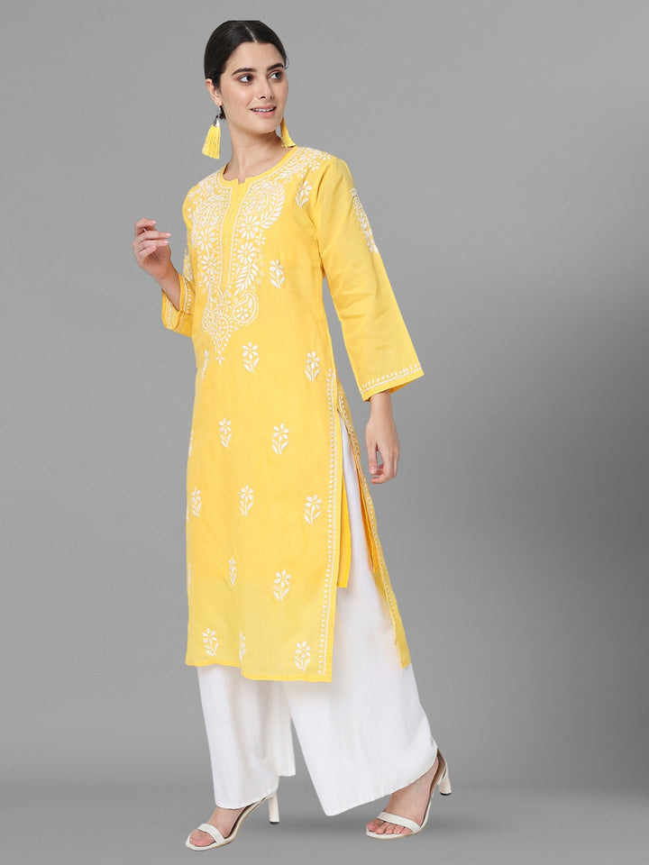 Hand Embroidered Chikankari Cotton Straight Kurta- PC3561