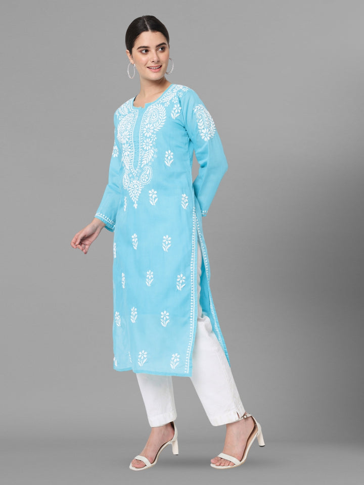 Hand Embroidered Chikankari Cotton Straight Kurta- PC3561