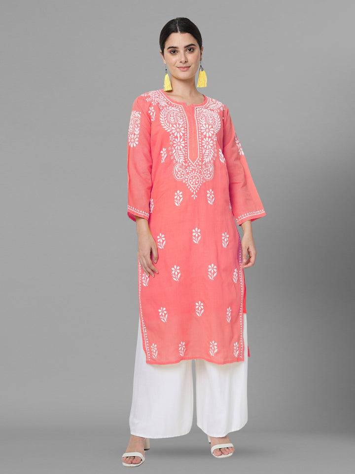 Hand Embroidered Chikankari Cotton Straight Kurta- PC3561