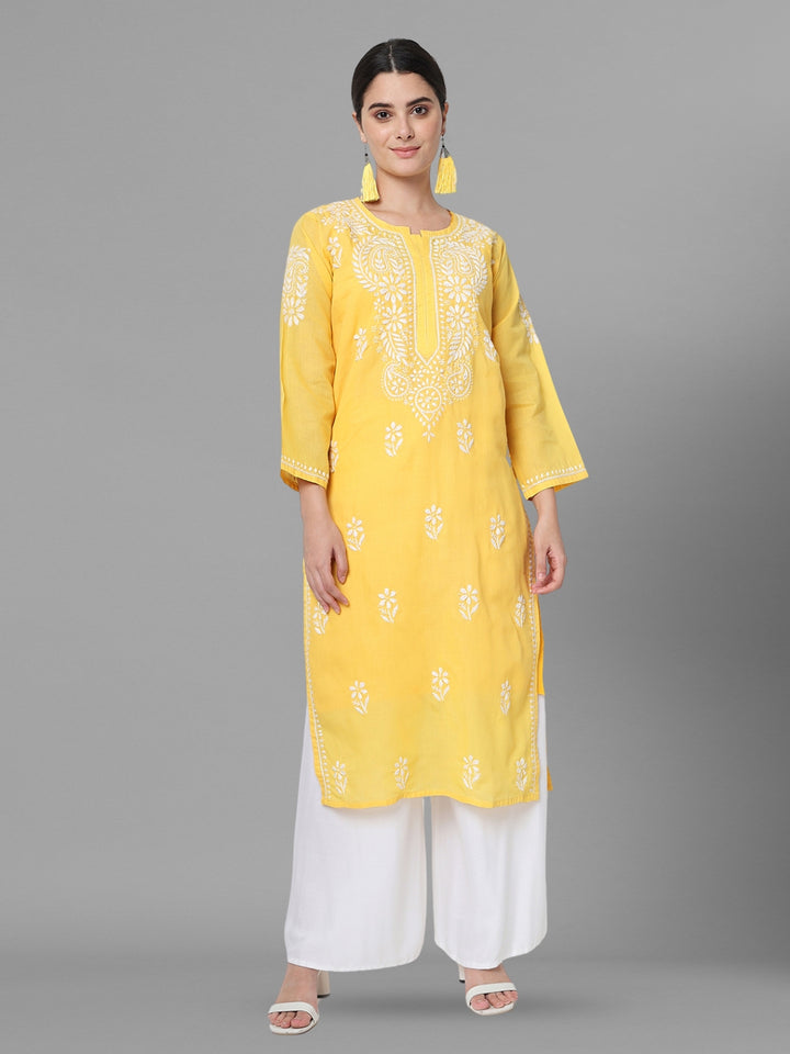 Hand Embroidered Chikankari Cotton Straight Kurta- PC3561