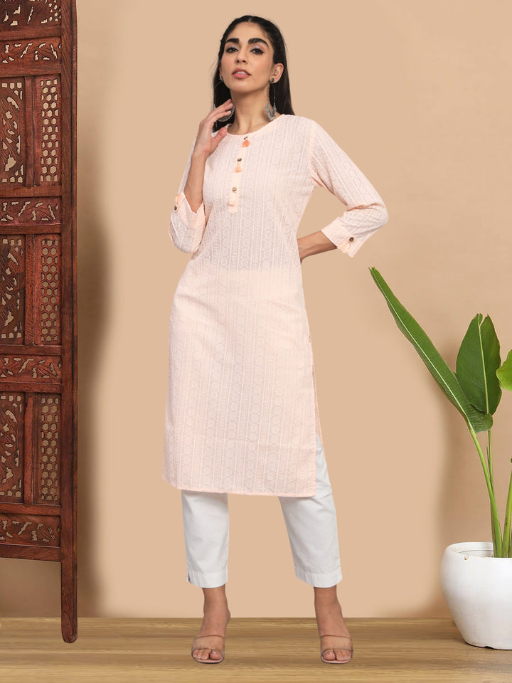 Hand Embroidered Chikankari Cotton straight Kurta-PC3454