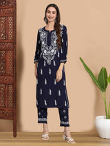 Navy Chikankari Modal Kurta Set – Classic Style