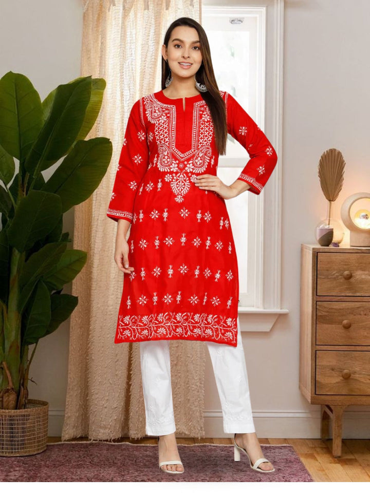 Chikankari Hand Embroidered Cotton Straight Kurta-PC3438