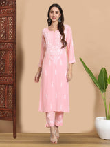 Peachpuff Chikankari Modal Kurta Set – Classic Style